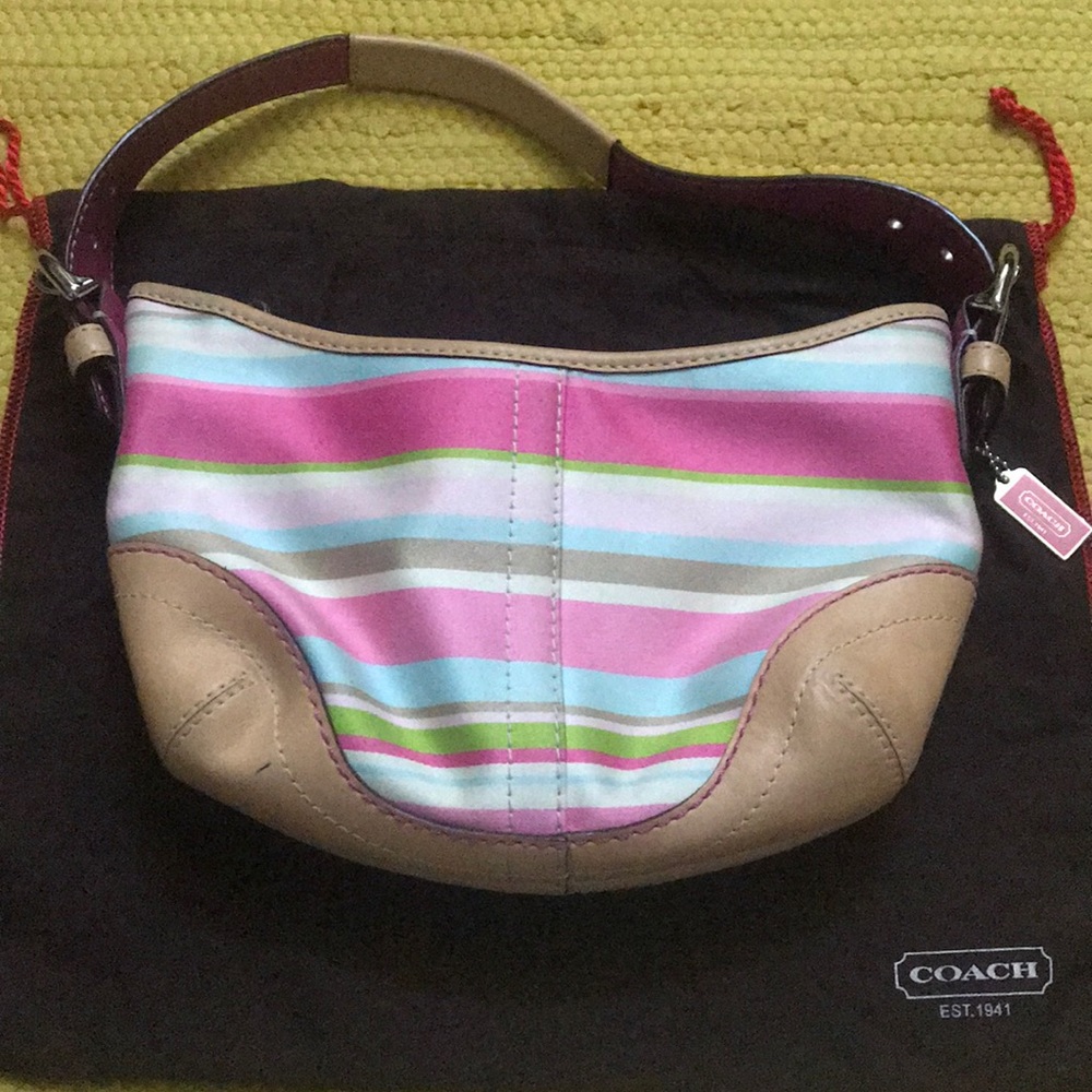 EUC coach stripe hobo w/dust bag